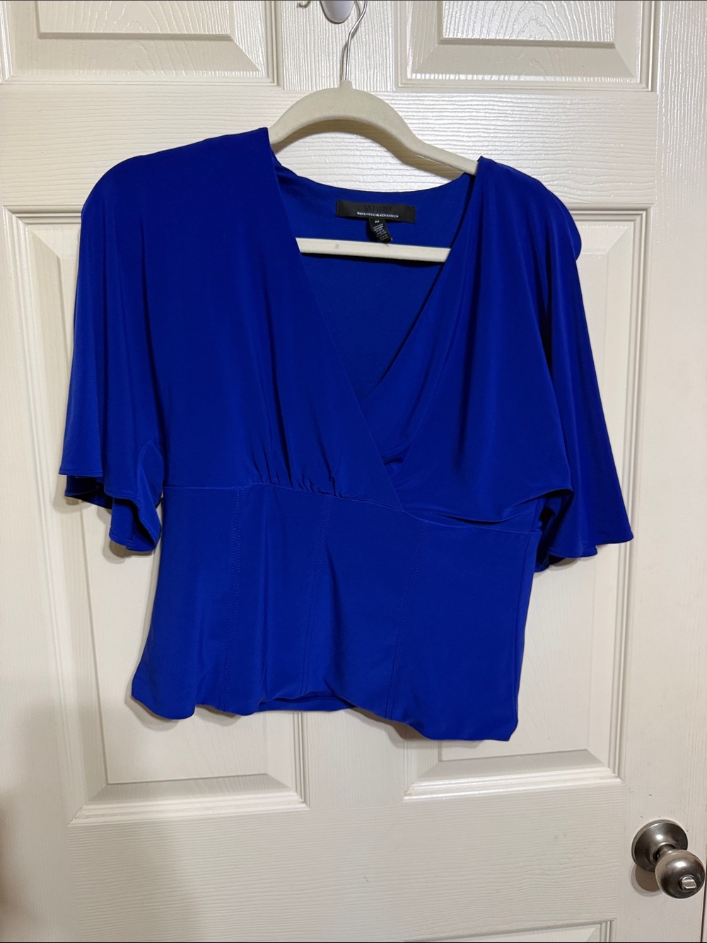 White House Black Market Cobalt Blue Faux Wrap V-Neck Blouse